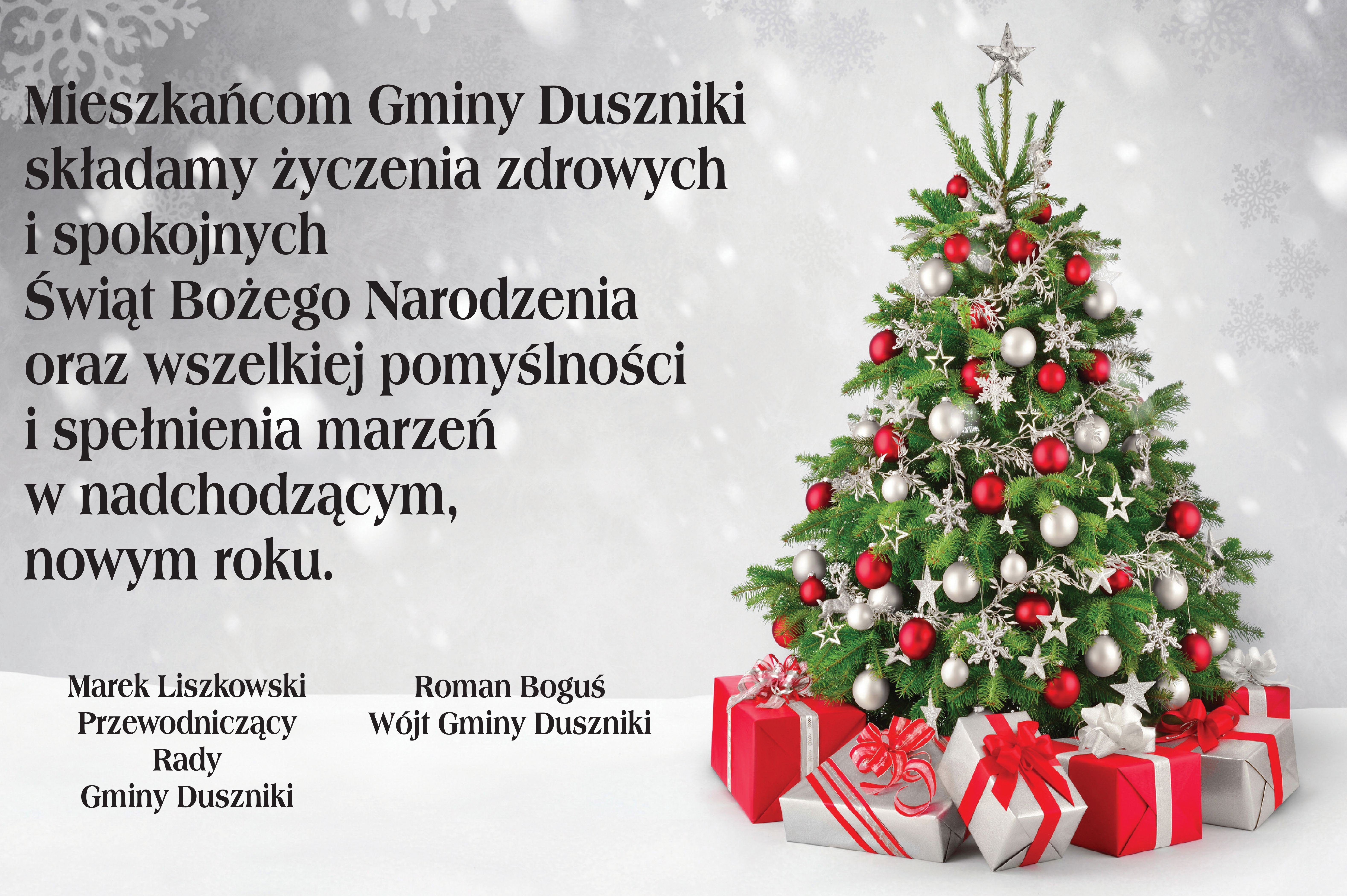 Grafika z życzeniami świątecznymi dla mieszkańców Gminy Duszniki
